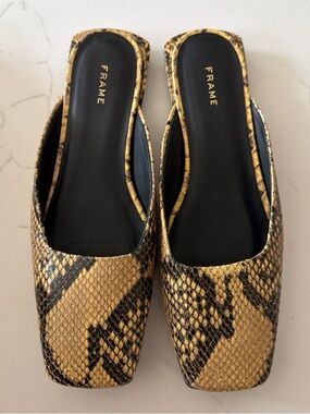 Frame Denim “Le Town” Snake-Print Slide Mules
